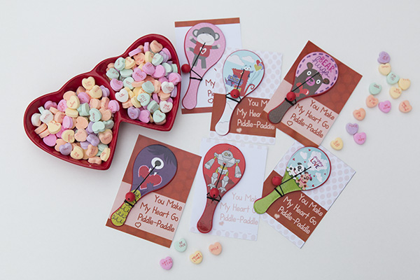 Free printable valentines with valentine paddles using Dollar Store Valentines