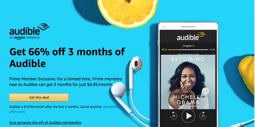 Audible coupon deal for Prime Day