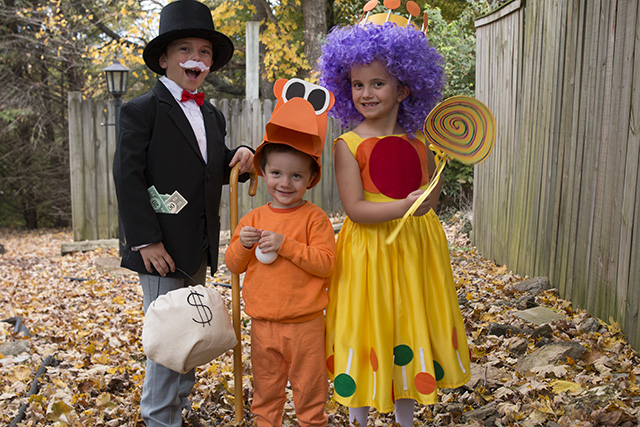 Family Game Night costumes Mr. Monopoly, Hungry Hippo Costume and Princess Lolli Candyland Costume